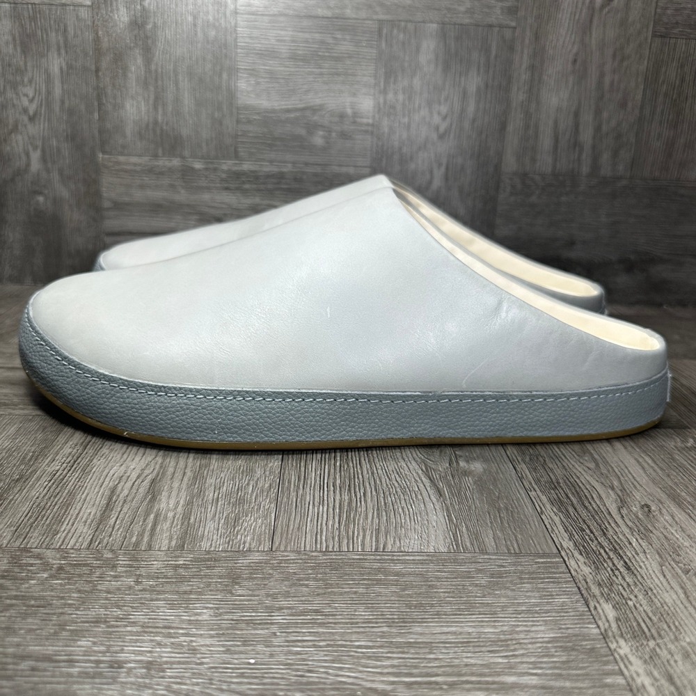 OluKai Kipe'a Heu Slippers Mens 14 Fog Grey Leather Minimalist Comfort NEW - Picture 2 of 9